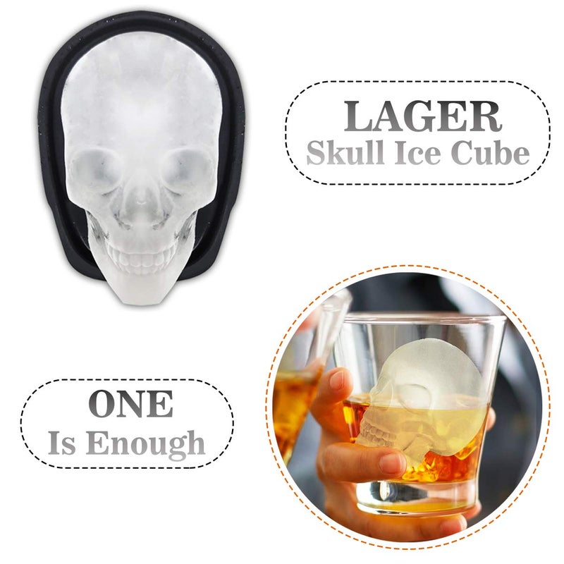 Antenda Extra Large 3D Skull Ice Cube Mold Silicone Ice Molds for Whiskey Ice Cube Trays with Funnel for Big Mouth Cup Skull Ice Maker with Resin Chocolate sugar Whiskey Ice Mold for Parties (2 PCS) - Image 4